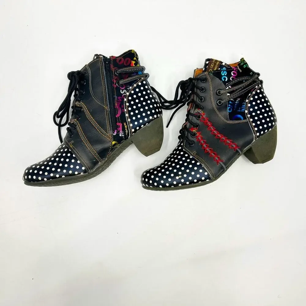 TMA Maia Polka Dot Ankle Boots Booties Sz 8.5 40